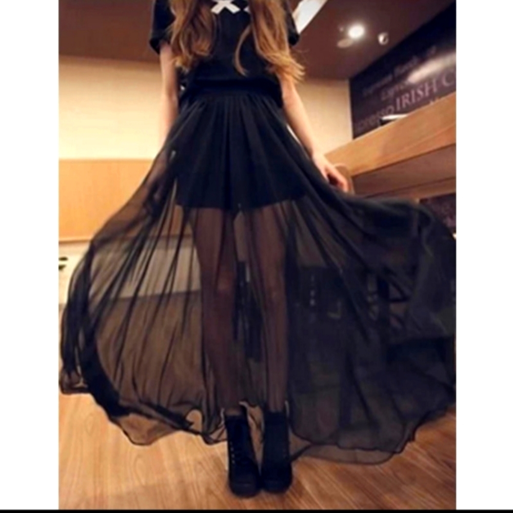 NEW Black Chiffon Maxi Skirt with Inset Shorts